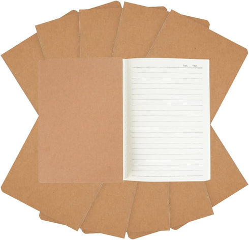 Bulk A5 Journal Notebook, Kraft Cover, 80 Pages Lined Paper for School Supplies, 10 Pack