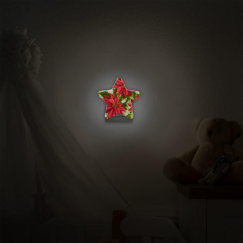 bisibuy Poinsettia Flowers Night Lights Plug Into Wall Red Green LED Nightlights with Dusk-to-Dawn Sensor Automatic