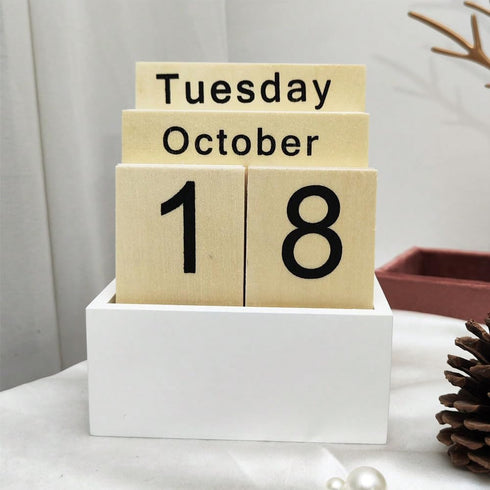 IELEPHONIX Wooden Perpetual Calendar for Desk, Metal Wood Month Date Display for Teachers, Students, Classroom, Rustic