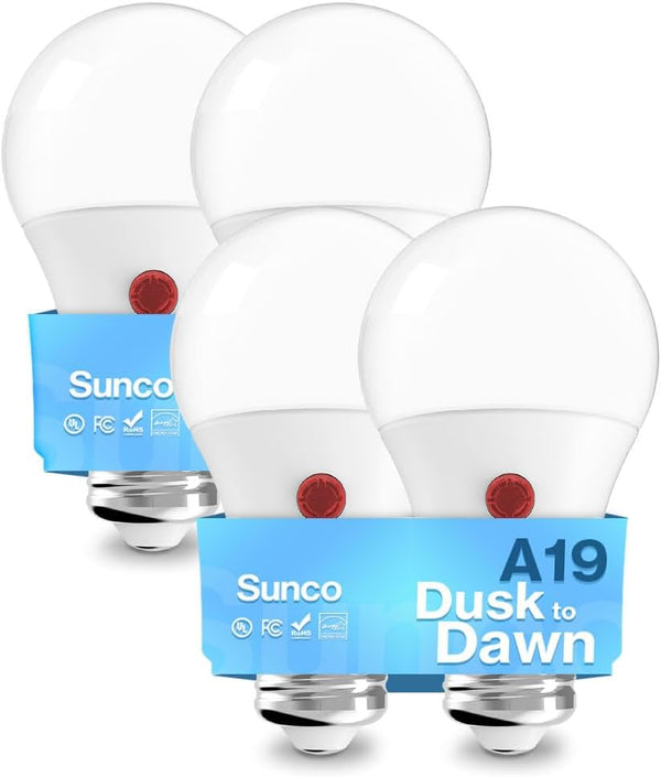 Sunco Dusk to Dawn LED Outdoor Light Bulb A19, Photocell Automatic for