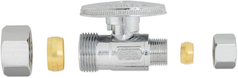 Eastman Quarter-Turn Straight Stop Valve, 5/8 Inch OD Compression Inlet x 3/8 Inch OD Compression Outlet, Chrome Plated