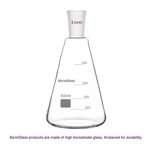 24/40 Glass Erlenmeyer Flask, 500ml Borosilicate Glass Graduated Laboratory Flask with 24/40 Standard Taper Joint