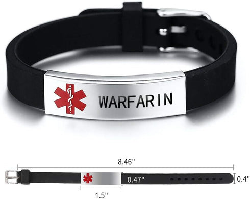 HEABY Medical Alert Customized ID Bracelet Free Custom Engraving Personalized Gift Adjustable Wristband for Men Women