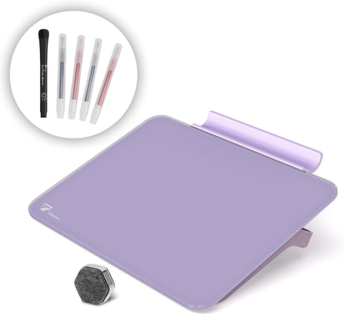 TOWON Small Glass Dry Erase Board, Mini Desk White Board with Easel Pad Set, 8 x 6 Inches, Purple