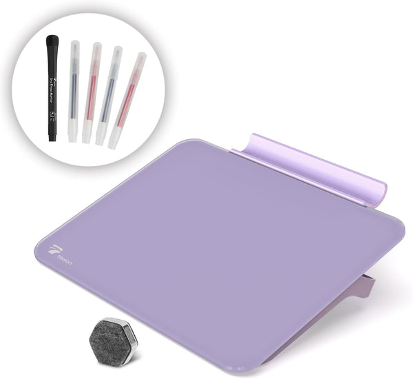 TOWON Small Glass Dry Erase Board, Mini Desk White Board with Easel Pad Set, 8 x 6 Inches, Purple