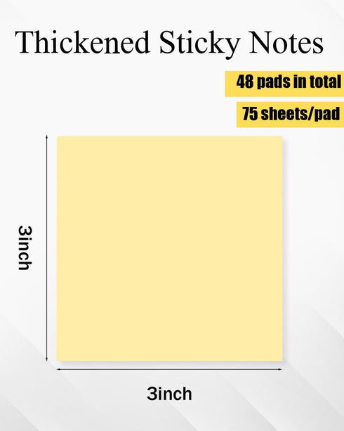 Sticky Notes 3x3 in 3600 Sheets, 48 Pads Yellow Self-Stick Memo Pads, Clean Removal Durable Adhesive for Office