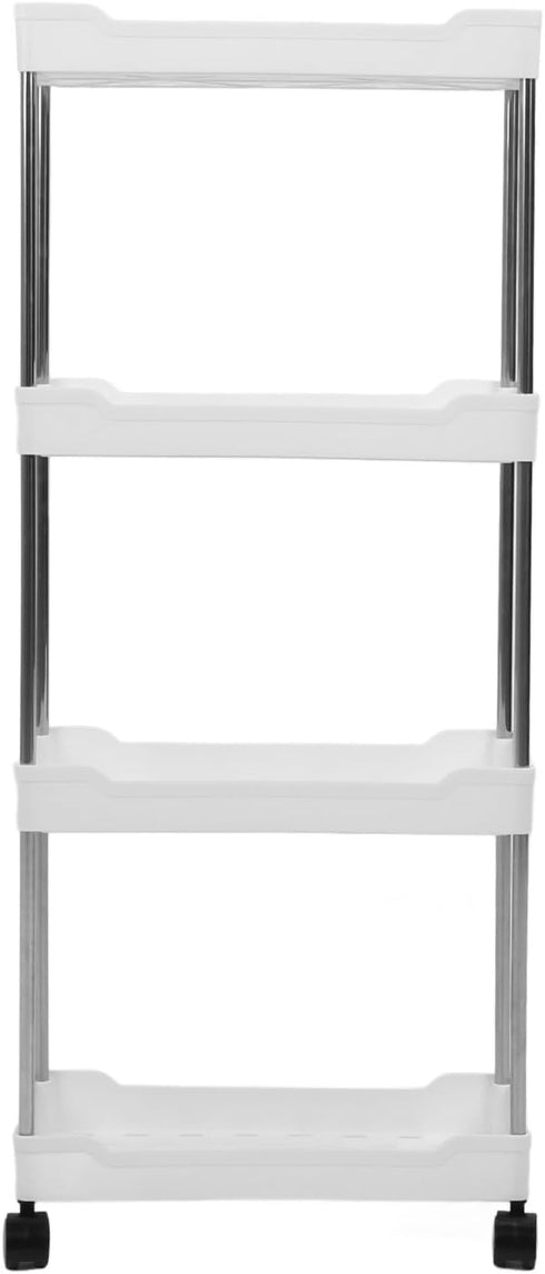 OEBUAFI 4 4 Tier Slim Storage Cart, Rolling Utility Cart with Easy Glide Wheels and Side Hooks for Kitchen Bathroom