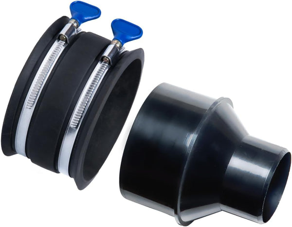 POWERTEC 4 Inch to 2-1/2 Inch Reducer and Dust Control Flex Cuff with Stainless Steel Key Hose Clamps