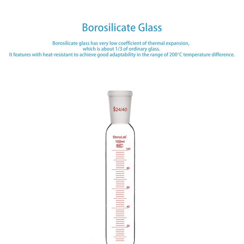stonylab Pressure Equalizing Addition Funnel, 24/40 Joint Borosilicate Glass, Graduated Dropping Funnel, 100 ml
