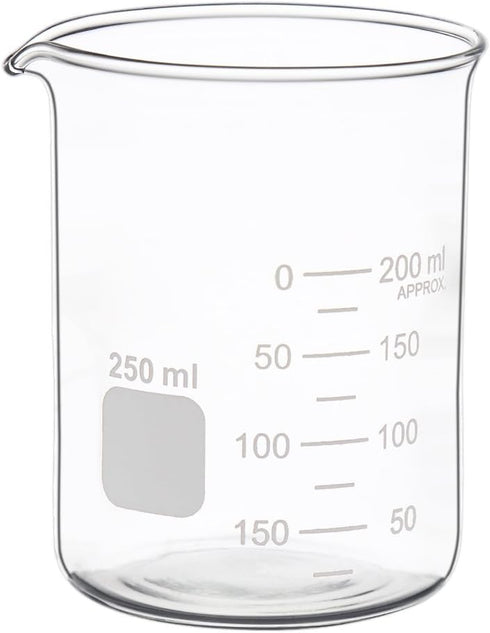 Glass Measuring Low Form Beaker Set - 50ml, 100ml, 250ml Borosilicate Lab Beaker Set