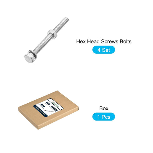 Hex Head Screws Bolts, Nuts, Flat & Lock Washers Kits (M10-1.5x120mm) 4 Set, Stainless Steel Machine Screws for Home