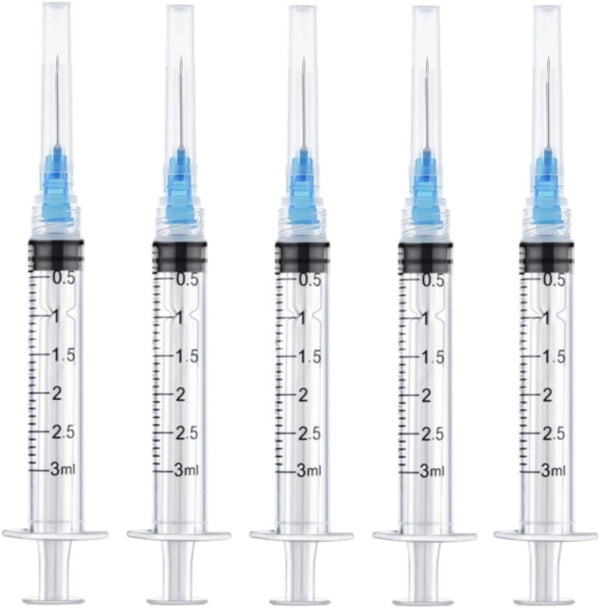 50 Pack 3ml Syringes with Needle - 23 Gauge, 5/8 inch Needle Luer Lock Syringe, Individually Sealed Packaged