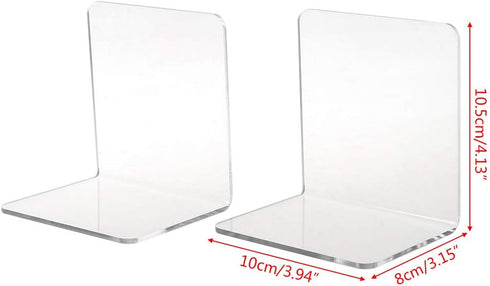 YS0911 2Pcs Clear Acrylic Bookends L-Shaped Desk Organizer Desktop Holder School S Stands for Display Plastic