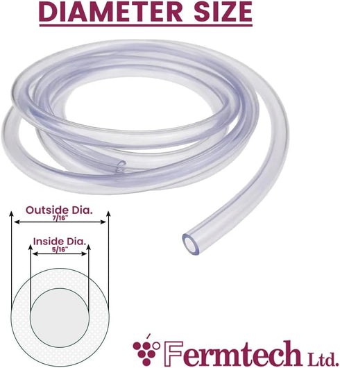 Fermtech Food Grade Vinyl Tubing, 10 feet, 5/16 ID, 7/16 OD, Clear