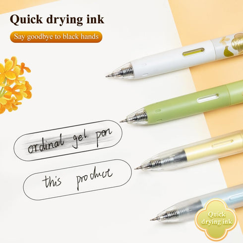 M&G Gel Pens, 4 PCS Black Gel Pens, Fine Point 0.5mm, Cute Gel Ink Pens with Flower for Smooth Writing