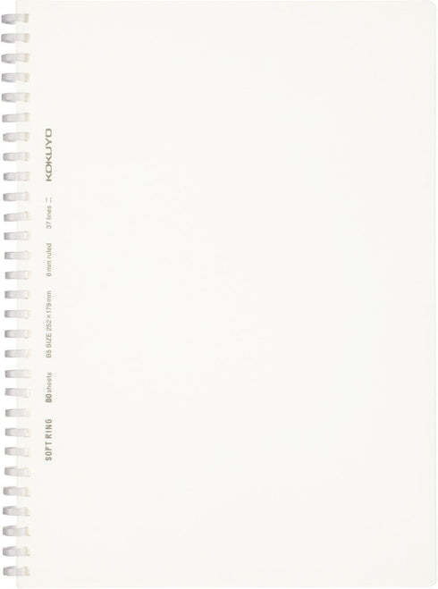 KOKUYO D Shaped Soft Ring Notebook - 6mm Ruled, 37 Lines, 80 Sheets, B5, Transparent, Japan Import