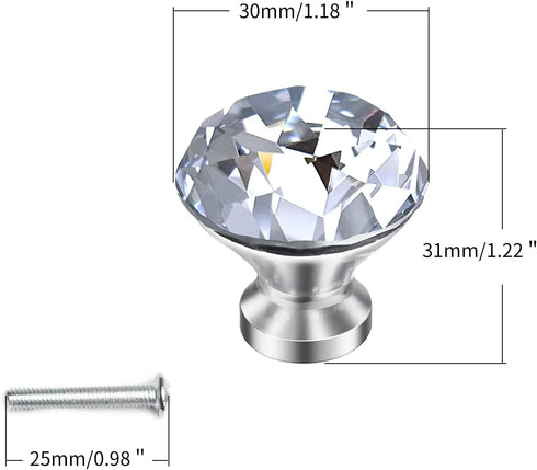 MroMax 5Pcs Crystal Glass Dresser Knobs 30mm Diamond Shaped Pull Handles with Silver Zinc Alloy Base for Cupboard Drawer Dresser Kitchen Cabinet Bookcase Wardrobe(Clear) by MroMax