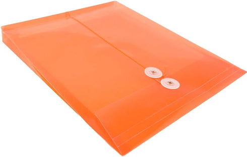 JAM PAPER Bright Orange Plastic Envelopes with Button & String Tie Closure - 12/Pack - 9 3/4 x 11 3/4