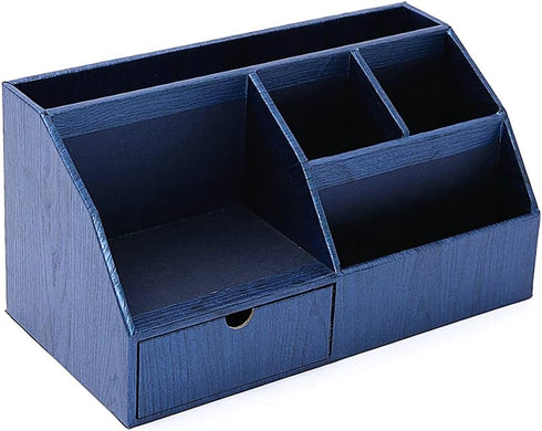 Wood-like Desktop Organizer for Pen, Pencil, Letters, and Small Office Supplies Storage, Royal Blue for School