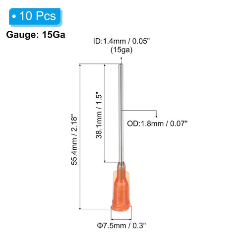 PATIKIL 15Ga x 1.5 Inch Dispensing Needle Tips, 10Pcs Stainless Steel and Plastic Glue Needle Tube Blunt Tips with Luer Lock for Glue Oil Applicator, Orange