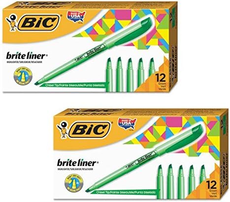 BIC Brite Liner Highlighter Chisel Tip Green, 2 DOZEN (BL11-GN)