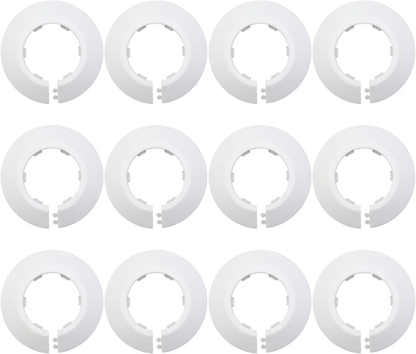 Wall Split Flange Plastic Escutcheon Ring, White, Fits 32mm/1.26" Outer Diameter Wall Pipe, Pack of 12
