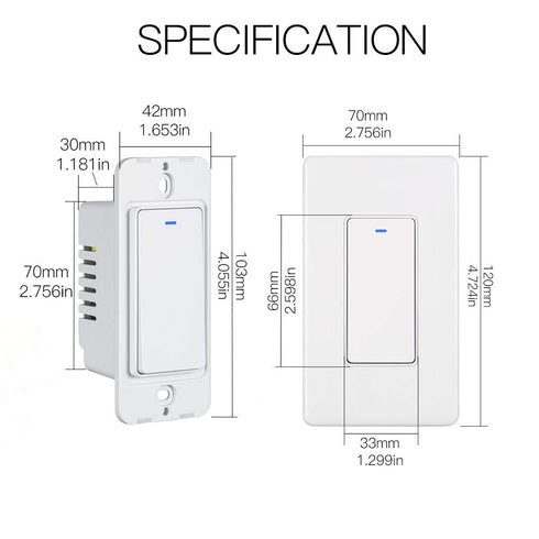MoesGo WiFi Wall Push Button Smart Light Switch, Multi-Control, 2.4GHz WiFi, Works with Alexa and Google Home, White