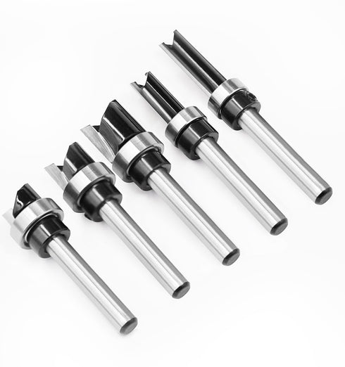 Ozmatip 5pcs 1/4 1/4", 3/8", 9/16", 3/4", 1" Pattern Flush Trim Router Bit Shank, Carbide Tipped Top Bearing Template