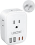 LENCENT 3 to 2 Prong Outlet Adapter, 2 Prong Outlet Extender with 4 AC Outlets 4 USB Charger Cube for Non-Grounded
