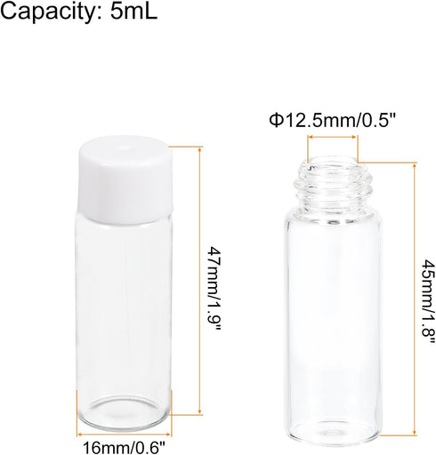 PATIKIL 5ml Essential Oil Bottles, 50 Pack Clear Glass Bottles with Orifice Reducer Sample Vial Screw Cap Storage Vials Container Style 3, White by PATIKIL