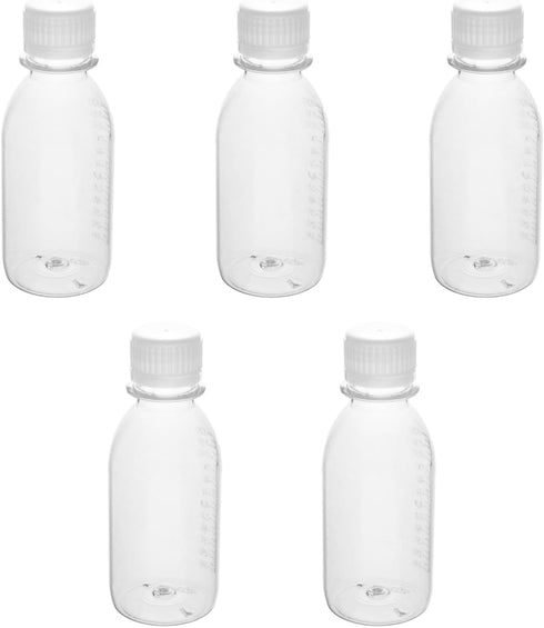 Aicosineg 5Pcs 4.06oz Plastic Lab Chemical Reagent Bottles, 120ml Small Mouth Round Storage Containers with White Cap