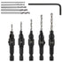 5pcs Wood Countersink Drill Bit Set, Hex Shank Quick Change Counter Sinker, Pilot Bit Set for Woodworking