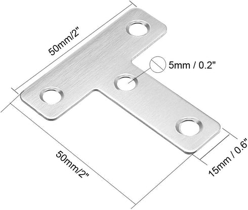 uxcell Flat T Shape Repair Mending Plate, 50mmx50mm Stainless Steel Joining Bracket Support Brace, Pack of 5