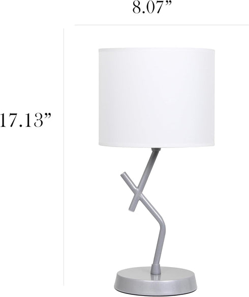 LT1172-SLV 17.13" Simple Designs Metal and Modern Abstract Table Lamp with Drum Fabric Shade, Bedroom, Office, Living