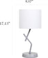 LT1172-SLV 17.13" Simple Designs Metal and Modern Abstract Table Lamp with Drum Fabric Shade, Bedroom, Office, Living