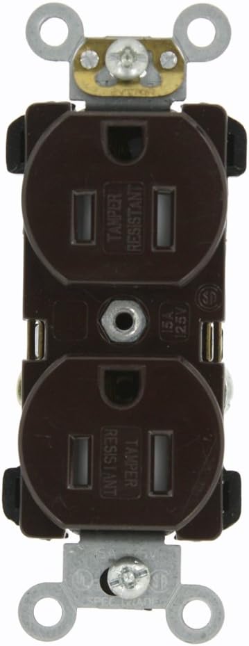 Leviton TBR15 15 Amp, 125 Volt, Narrow Body Duplex Receptacle, Tamper Resistant, Brown