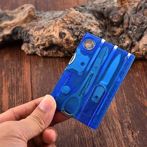 Red Outdoor Survival Multi Tool Card, Barbecue Knife, Camping Tool with LED Light, Magnifier, EDC Gear