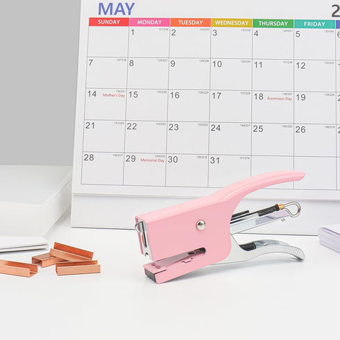 Hand Held Plier Stapler Mini Manual Pink Stapler Metal Handheld Plier Stapler Desktop Cute Staplers No.10 Staples 25 Sheet Capacity for Desk Home Office Supplies(Pink) by XiowDow