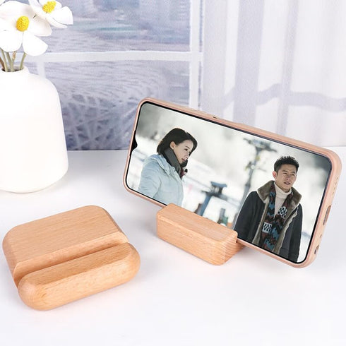 MOORCHOCO 16 12 Beech Wood Phone Stand, Desktop Mobile Holder Cell Phone Stand for Desk-Portable Wood Phone Holder