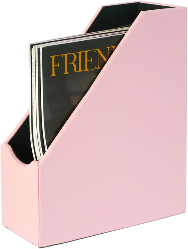 UnionBasic Magazine File Holder - Leatherette Desktop Document Organizer for Home Office Paper Storage, Pink