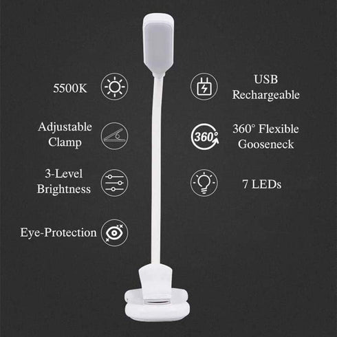 QEBIDUM 5 3 Clip On Book Reading Light for Bed, Clamp On Book Light with LED Eye Care, Color Changeable, Battery