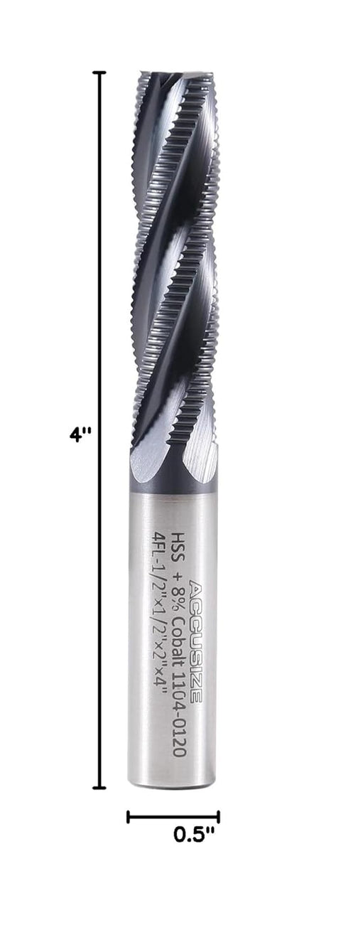 Accusize Industrial Tools 1/2'' Fine Tooth M42 8% Cobalt Tialn Roughing End Mill, 1/2'' Shk Dia, 2'' Flute Length