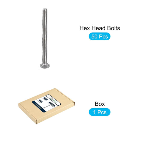 Hex Bolts 50Pcs (1/4-20x3"), 304 Stainless Steel UNC Fully Threaded Hex Head Screw Bolt Machine Screws
