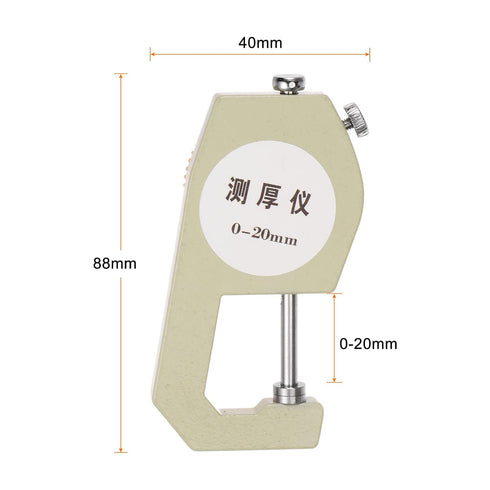 Thickness Gauge 0-20mm | 0.1mm Mechanical Dial Thickness Tester Handheld Measurement Tool Flat Pointed Head for Measure Leather, Paper, Sheet Metal