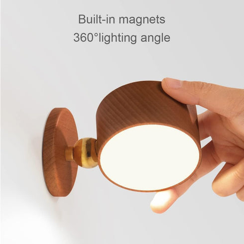 Generic Dimming Wooden Magnetic Wall Sconce,Wireless Led Wall Mounted Reading Lights USB Rechargeable Light Stepless