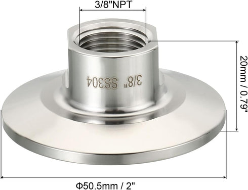 1.5 Inch 3/8" 304 50.5mm PATIKIL TC Tri Clamps Adaptor, Tri-Clover Fittings to NPT Female Sanitary Thread Adaptor