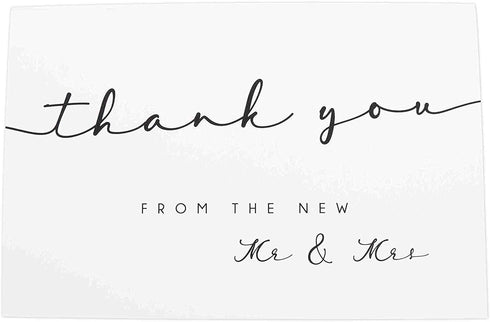 GSM Brands 100 Thank You Cards for Wedding (Mr and Mrs Theme) - Cards with Envelopes