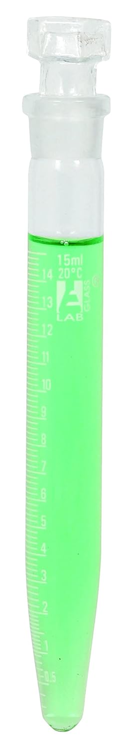 EISCO Centrifuge Tube with Glass Stopper, 15mL - Conical, 15x140mm - 0.2mL Graduations - Borosilicate Glass
