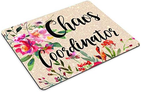 Smooffly Funny Quote Chaos Coordinator Mouse Pad, Watercolor Floral Office Decor