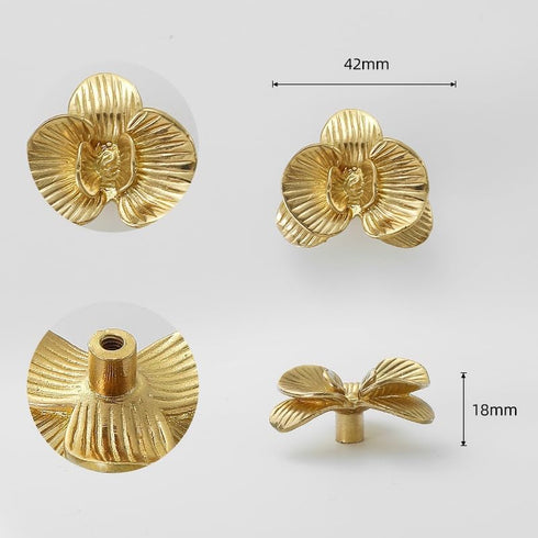 SANCHAKOU 2 Pack 42 18Mm Brass Knobs Wardrobe Butterfly Leaf Gold Drawer Handle Wardrobe Cabinet Bedside Table Single